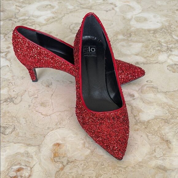 ISLO Isabella Loruso Red Sequinned Evening Pumps Heels - Picture 1 of 13